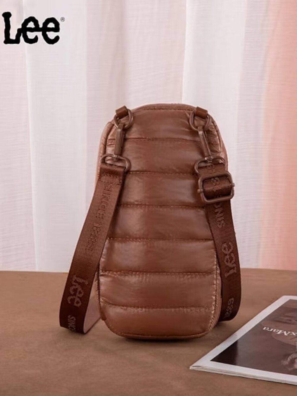 Lee Quilted Puffer Wristlet/Crossbody Bag Brown - Picture 6 of 8